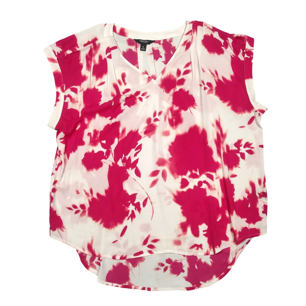 Simply Vera Vera Wang Blouse Womens XL V-Neck Floral Pink White 0910